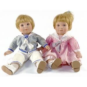Meg and Michael Precious Sitting Twin Dolls Jennifer Schmidt & Danbury Mint